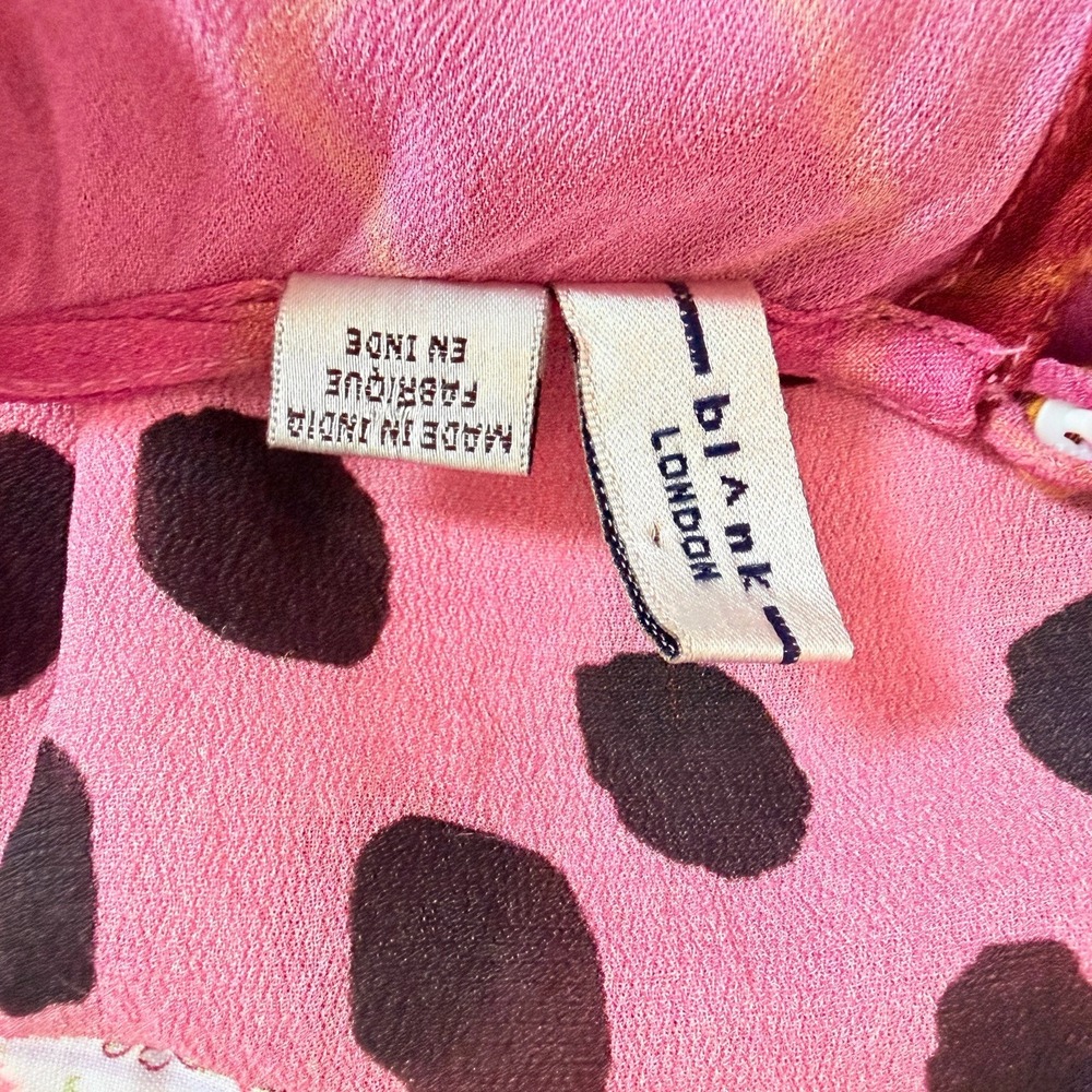 Blank London Anthro Pink Multi Polka Dot Boho ‎ Blouse S Long Sleeve Flowy Art - Picture 6 of 11
